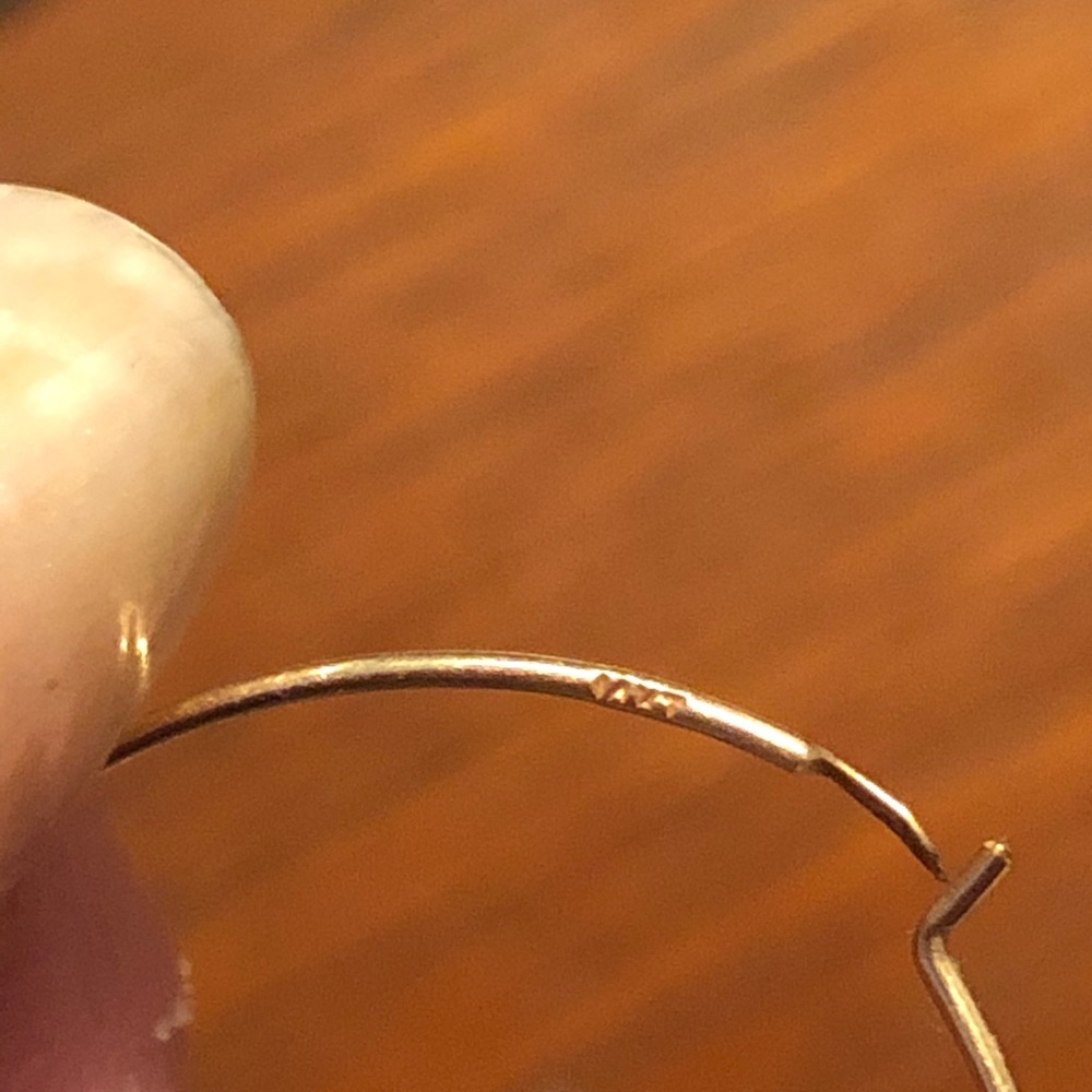 14k gold hoop earrings hammered texture minimalist vintage - Picture 5 of 5